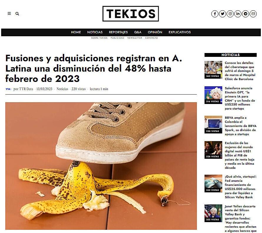 Fusiones y adquisiciones registran en A. Latina una disminucin del 48% hasta febrero de 2023